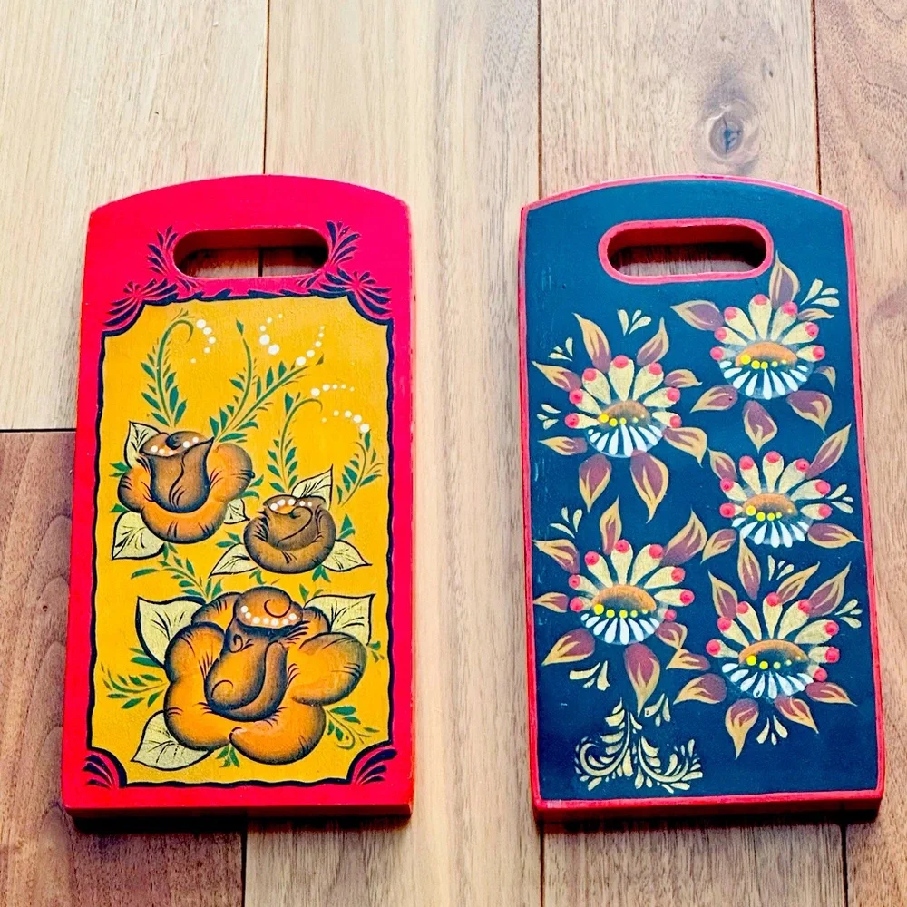 Decorative Cutting Boards Vintage Hand Painted Floral Set of 2